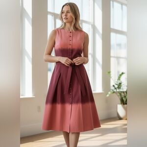 Carolina Herrera Sleeveless Ombre Midi Dress in Pink and Burgundy